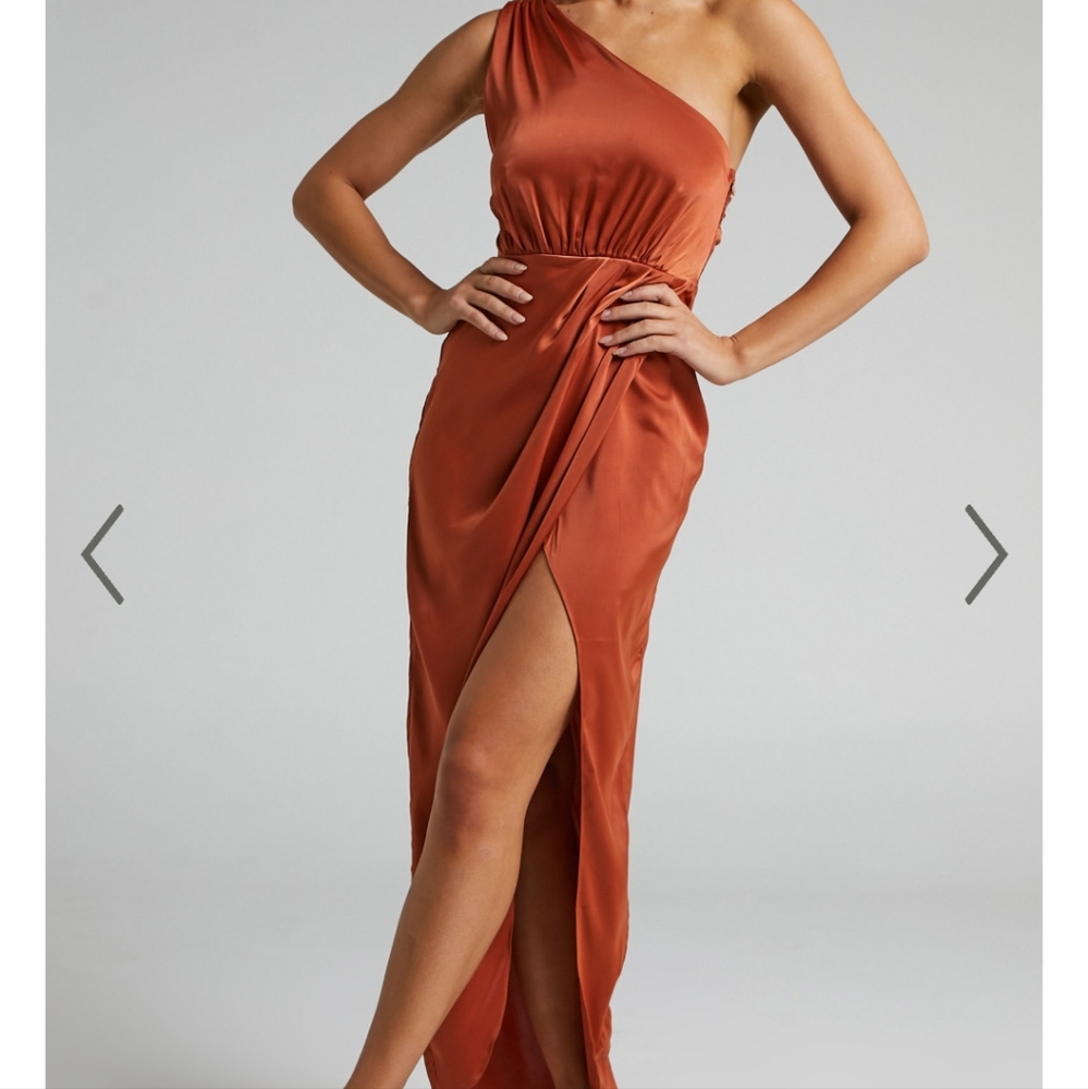 SHOWPO ONE SHOULDER SATIN MAXI DRESS